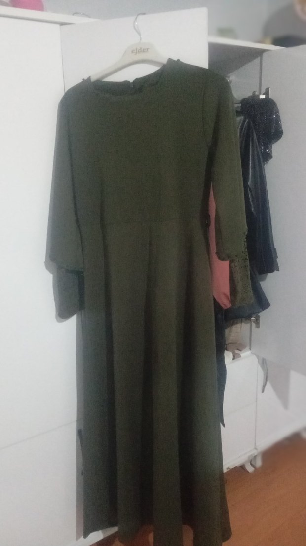 Kadın Haki Bohem Dantel Örgü Elbise - Görsel 2