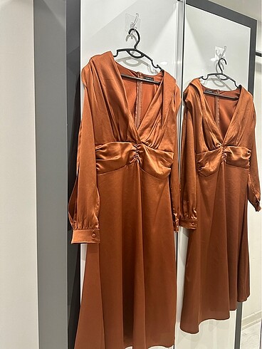 40 Beden Kiremit kolları açık uzun elbise