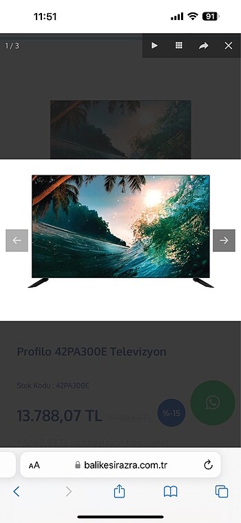 Profilo 3 yıl garantili televizyon