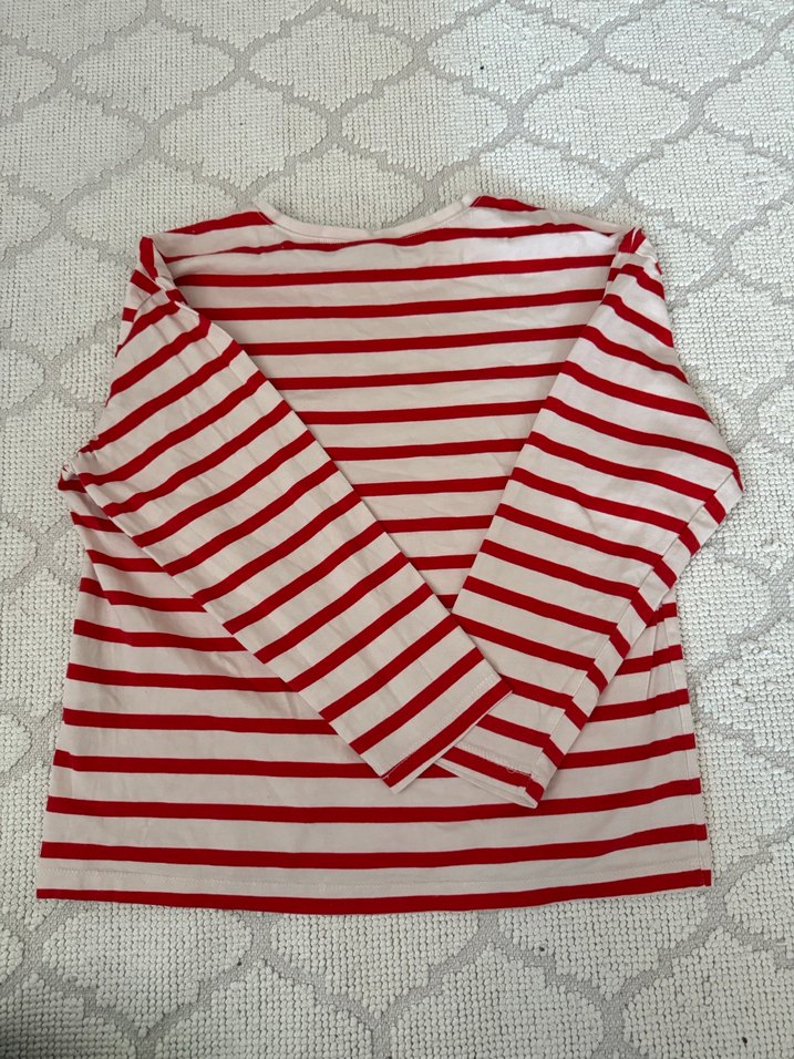 9-10 YAŞ LCW Kız Çocuk Kırmızı Çizgili Uzun Kollu Tişört - Görsel 3