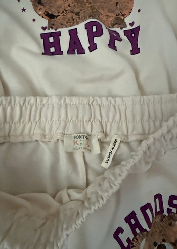 KOTON 11-12 yaşKızlar için Kapüşonlu Beyaz Baskılı Eşofman Takım - Görsel 4