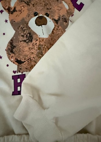 KOTON 11-12 yaşKızlar için Kapüşonlu Beyaz Baskılı Eşofman Takım - Görsel 5