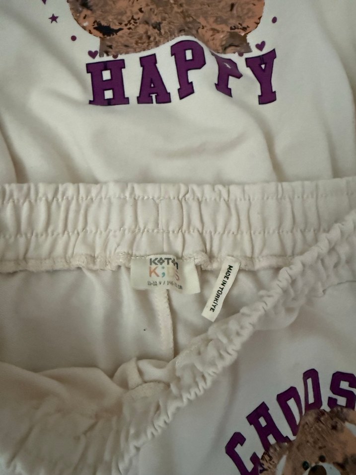 KOTON 11-12 yaşKızlar için Kapüşonlu Beyaz Baskılı Eşofman Takım - Görsel 4