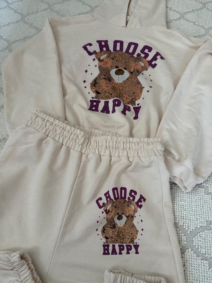 KOTON 11-12 yaşKızlar için Kapüşonlu Beyaz Baskılı Eşofman Takım - Görsel 2