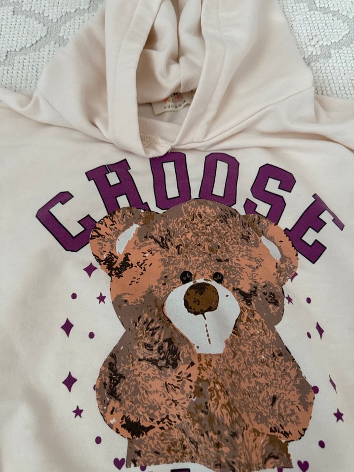 KOTON 11-12 yaşKızlar için Kapüşonlu Beyaz Baskılı Eşofman Takım - Görsel 3