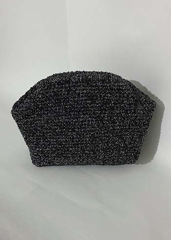 Beden Zincir Detaylı Siyah simli Kadın Clutch Çanta