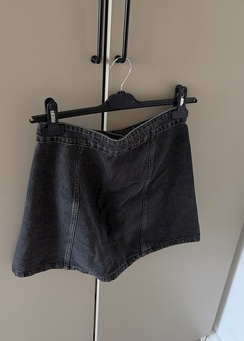 Düğmeli Siyah Denim Mini Etek - Görsel 3