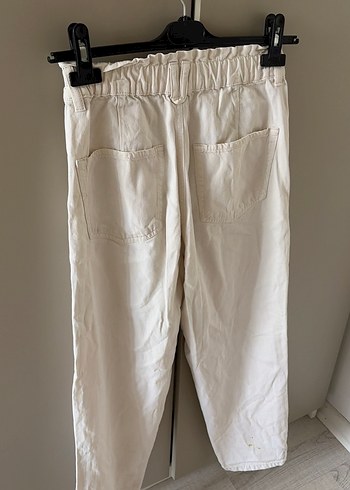 Beyaz Bol Kesim Keten Midi Kadın Pantolon - Görsel 4