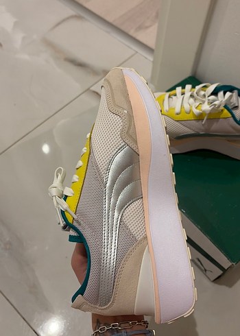 Puma Kadın Platform Spor Ayakkabı Beyaz Sarı - Görsel 4