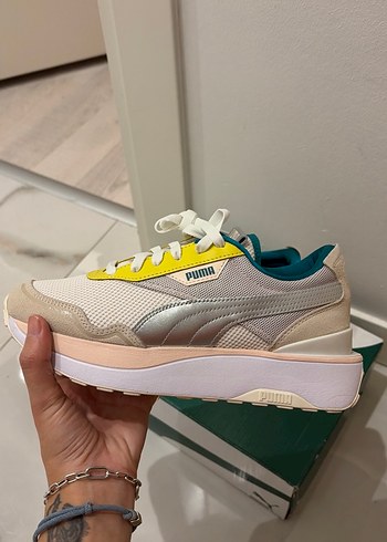 Puma Kadın Platform Spor Ayakkabı Beyaz Sarı - Görsel 2