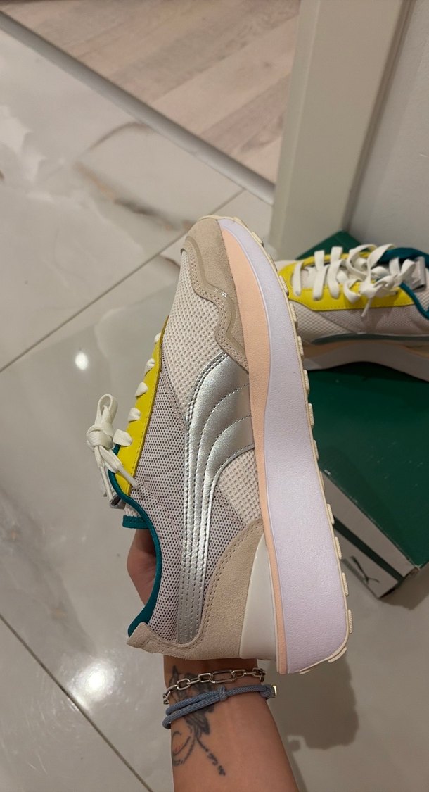 Puma Kadın Platform Spor Ayakkabı Beyaz Sarı - Görsel 4