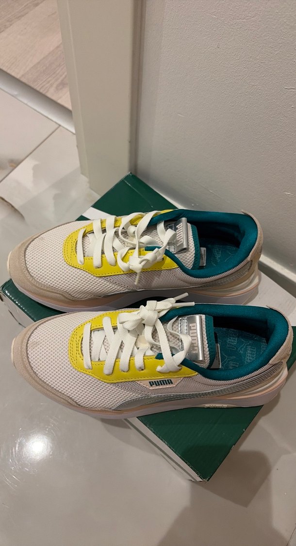 Puma Kadın Platform Spor Ayakkabı Beyaz Sarı - Görsel 3