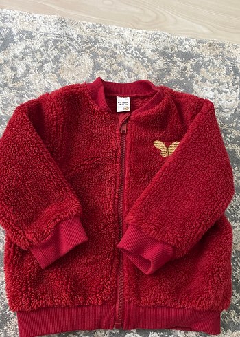 6-9 Ay Beden bordo Renk Kız Çocuk Bordo Fermuarlı Peluş Ceket