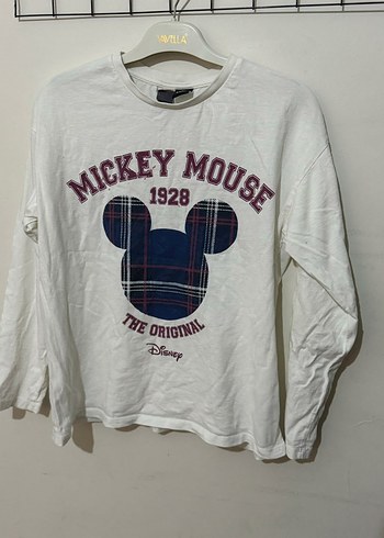 Mickey Mouse Baskılı Beyaz Uzun Kollu Kız Tişörtü - Görsel 3