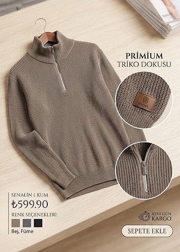 Diğer Bej Yarim Fermuarli Triko Kazak