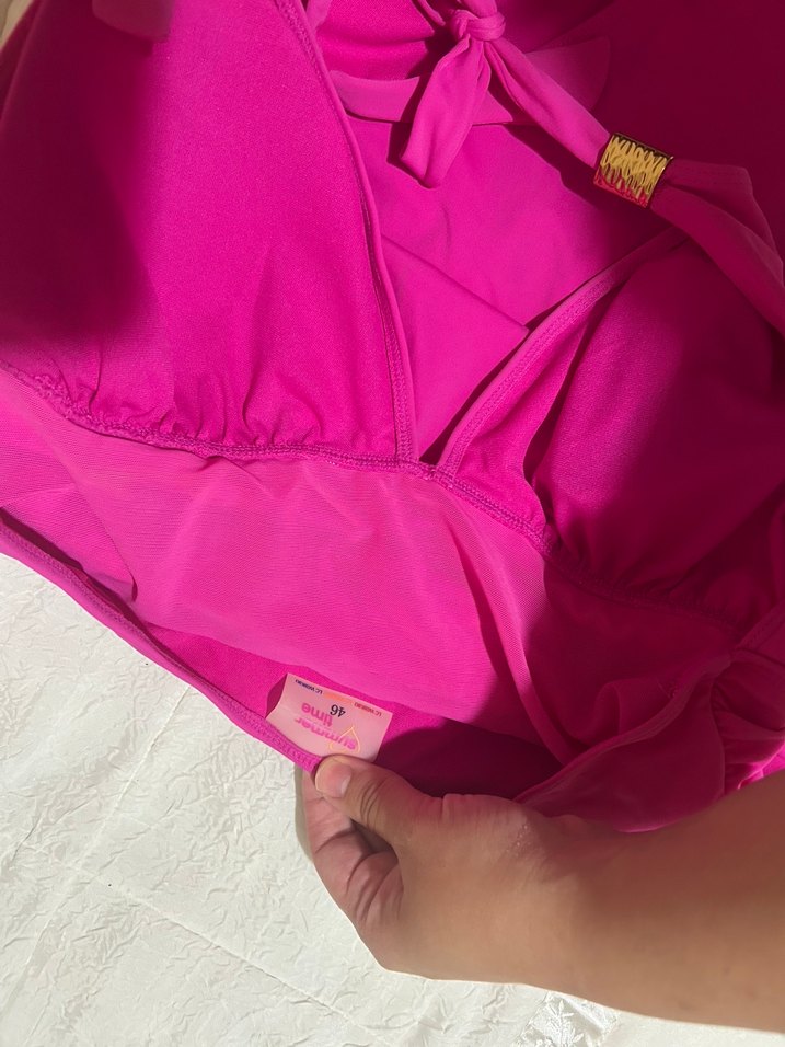 Pembe Drapeli Askılı Kadın Mayo - Görsel 3