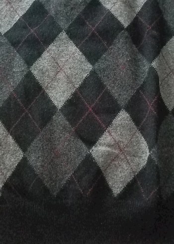 siyah gri baklavaDesenli ErkekKolsuz 100de yüz kuzu yünü Süveter - Görsel 2