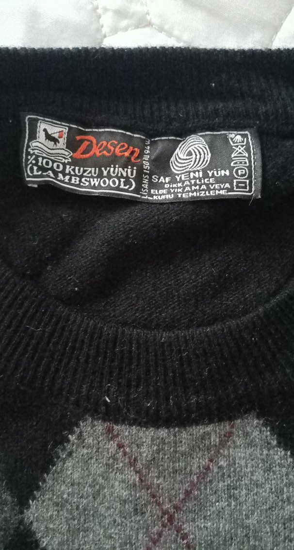 siyah gri baklavaDesenli ErkekKolsuz 100de yüz kuzu yünü Süveter - Görsel 3