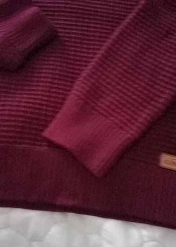 Bordo Boğazlı Triko erkek Kazak M-L uyumlu beden - Görsel 3