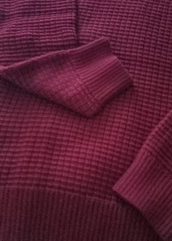 Bordo Boğazlı Triko erkek Kazak M-L uyumlu beden - Görsel 2