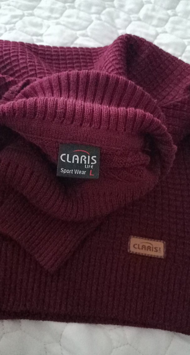 Bordo Boğazlı Triko erkek Kazak M-L uyumlu beden - Görsel 5