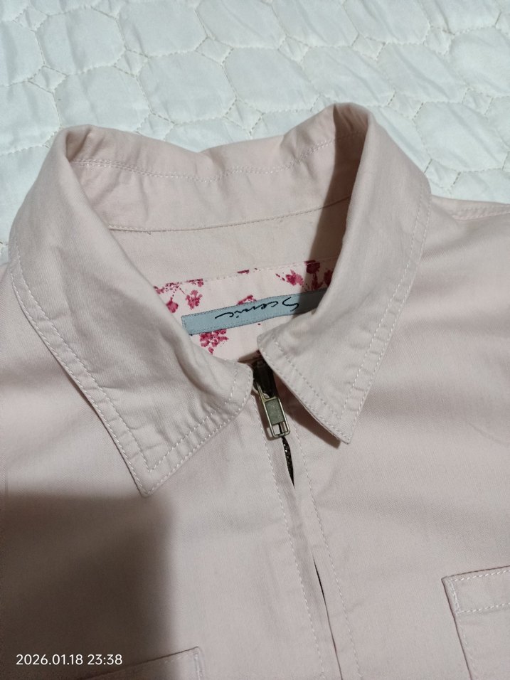 fermuarlı Pembe Kısa Kollu Kadın Ceket üzerine oturan kesim - Görsel 5