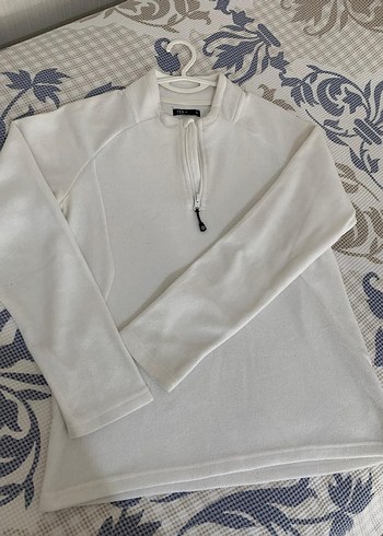 Beyaz Yarım Fermuarlı Kadın polar Sweatshirt s beden - Görsel 5