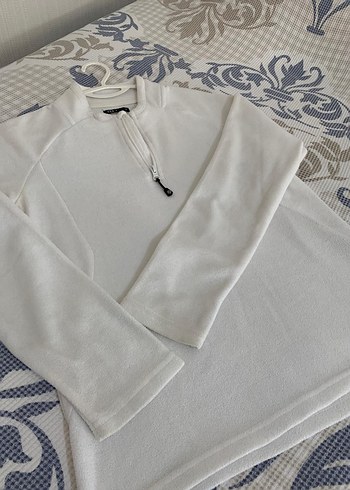 Beyaz Yarım Fermuarlı Kadın polar Sweatshirt s beden - Görsel 6