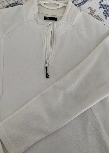 Beyaz Yarım Fermuarlı Kadın polar Sweatshirt s beden - Görsel 7