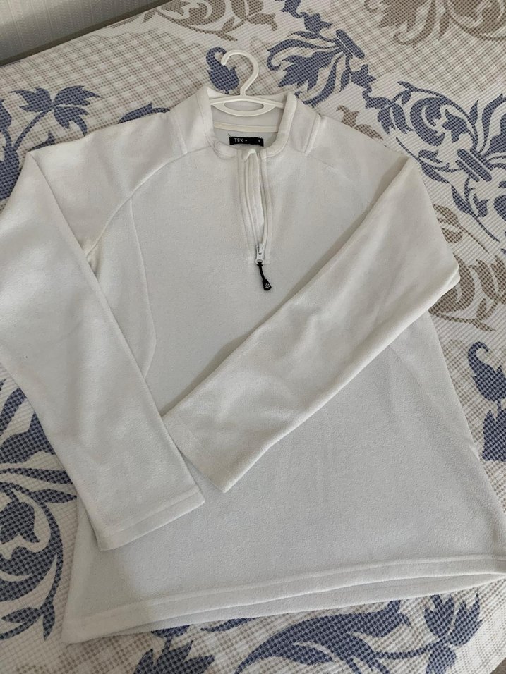 Beyaz Yarım Fermuarlı Kadın polar Sweatshirt s beden - Görsel 5