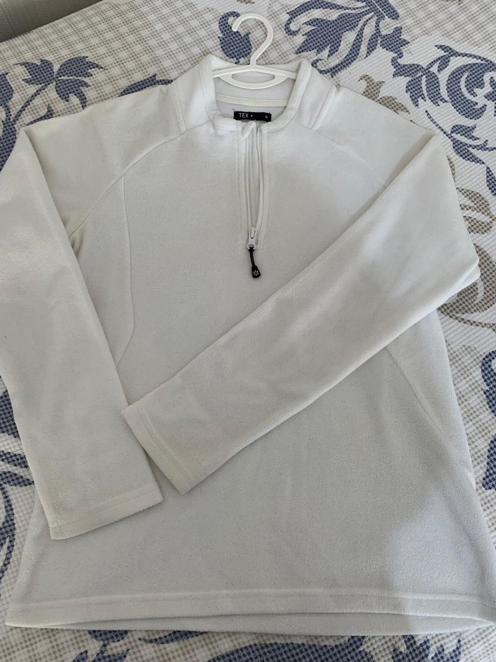 Beyaz Yarım Fermuarlı Kadın polar Sweatshirt s beden - Görsel 3