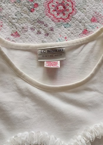 Kız Çocuk Beyaz Pamuklu arka eteği pileli Tişört 13-14 yaş - Görsel 3