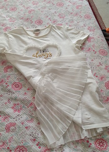 Kız Çocuk Beyaz Pamuklu arka eteği pileli Tişört 13-14 yaş - Görsel 2