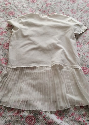 Kız Çocuk Beyaz Pamuklu arka eteği pileli Tişört 13-14 yaş - Görsel 4