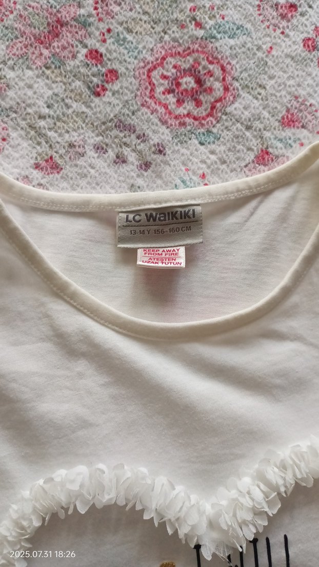 Kız Çocuk Beyaz Pamuklu arka eteği pileli Tişört 13-14 yaş - Görsel 3