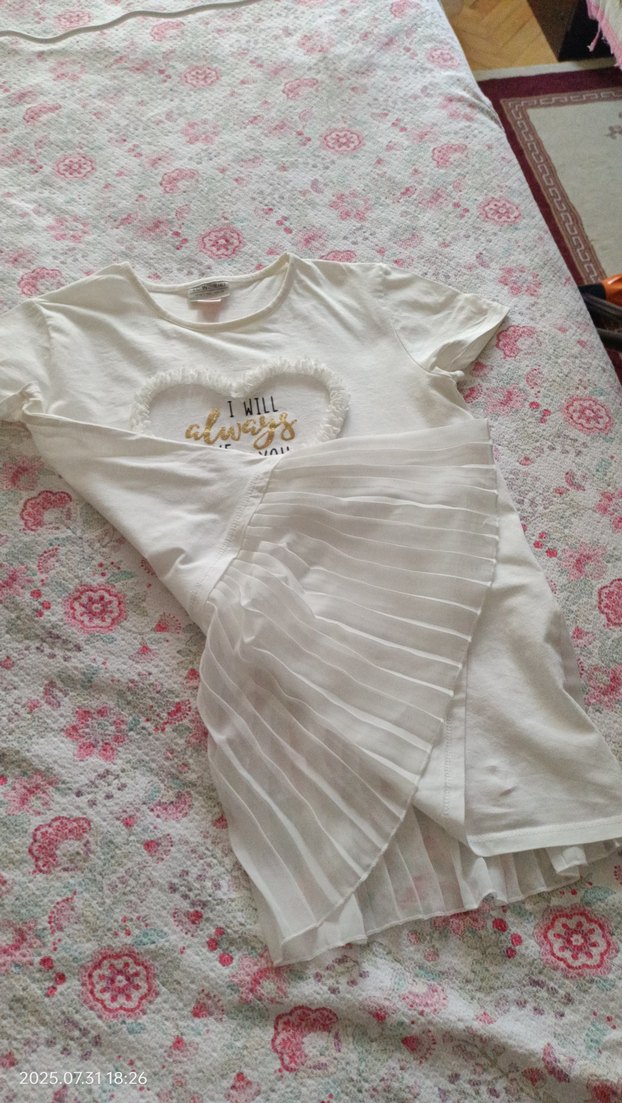 Kız Çocuk Beyaz Pamuklu arka eteği pileli Tişört 13-14 yaş - Görsel 2