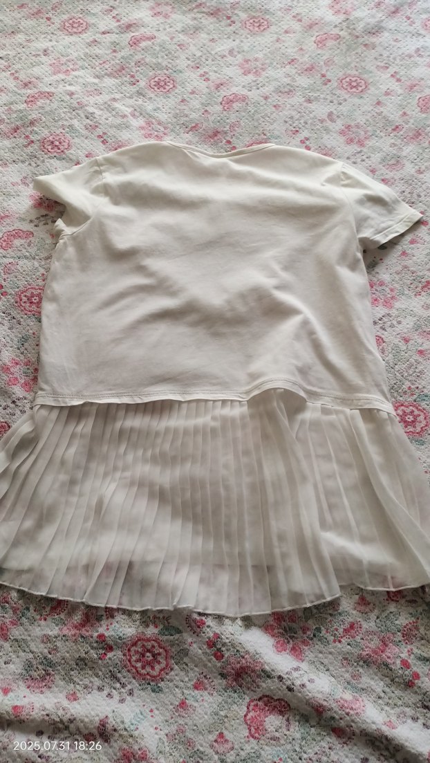 Kız Çocuk Beyaz Pamuklu arka eteği pileli Tişört 13-14 yaş - Görsel 4