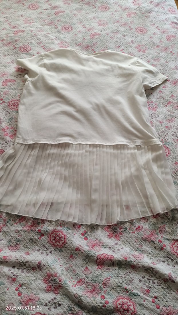 Kız Çocuk Beyaz Pamuklu arka eteği pileli Tişört 13-14 yaş - Görsel 5