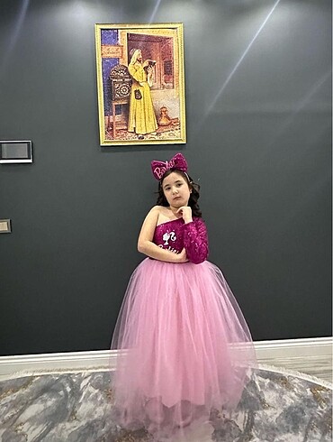 10 Yaş Beden pembe Renk Barbie kız çocuk abiye