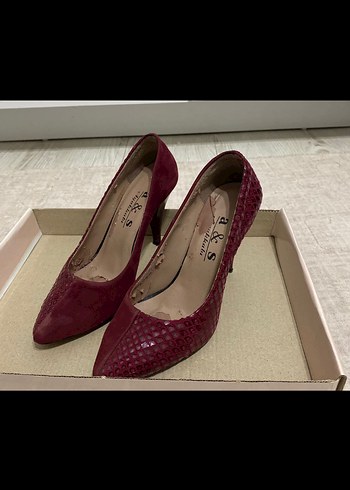 Bordo Süet Yılan Desenli Stiletto - Görsel 3