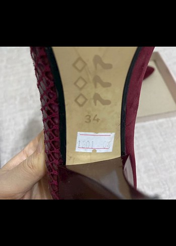 Bordo Süet Yılan Desenli Stiletto - Görsel 5