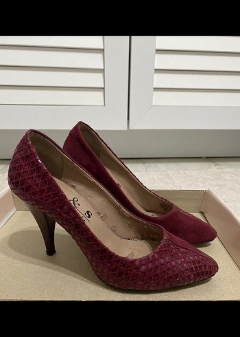 Bordo Süet Yılan Desenli Stiletto - Görsel 2