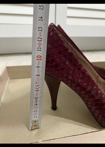 Bordo Süet Yılan Desenli Stiletto - Görsel 4