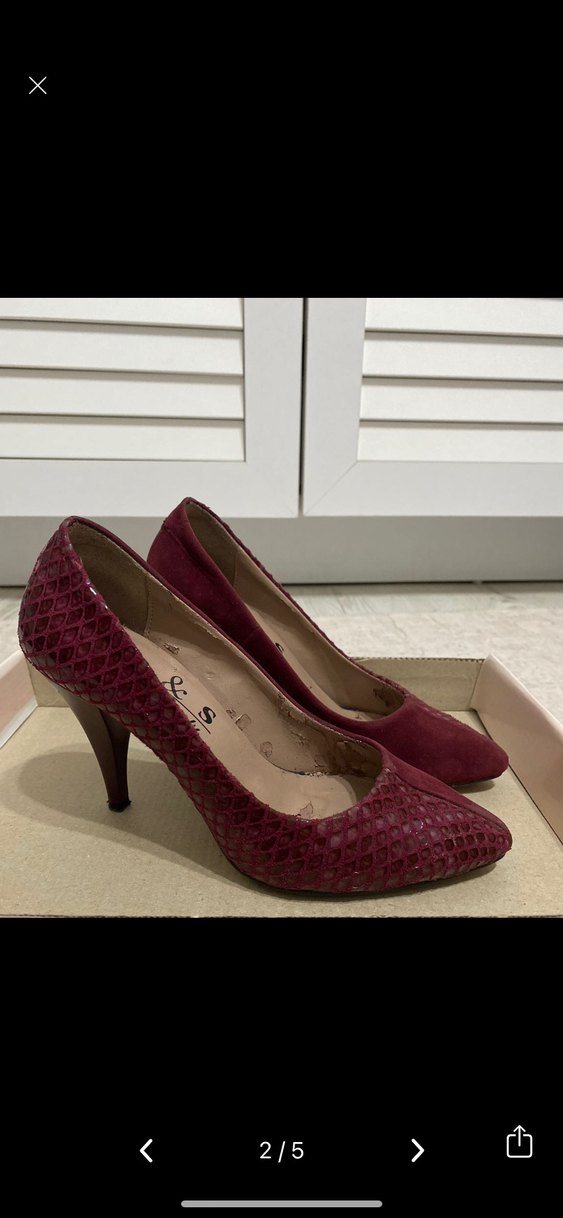 Bordo Süet Yılan Desenli Stiletto - Görsel 2