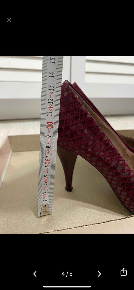 Bordo Süet Yılan Desenli Stiletto - Görsel 4