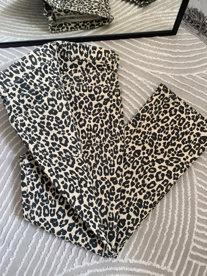 Kadın Leopar Desenli Uzun Kumaş Pantolon - Görsel 2