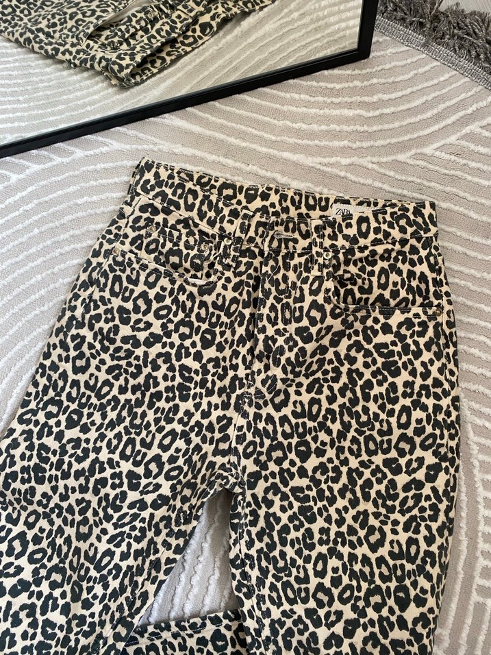 Kadın Leopar Desenli Uzun Kumaş Pantolon - Görsel 3