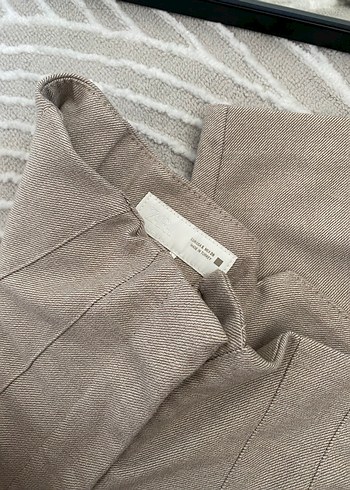 Bej Regular Fit Keten Pilili Kadın Pantolon - Görsel 3