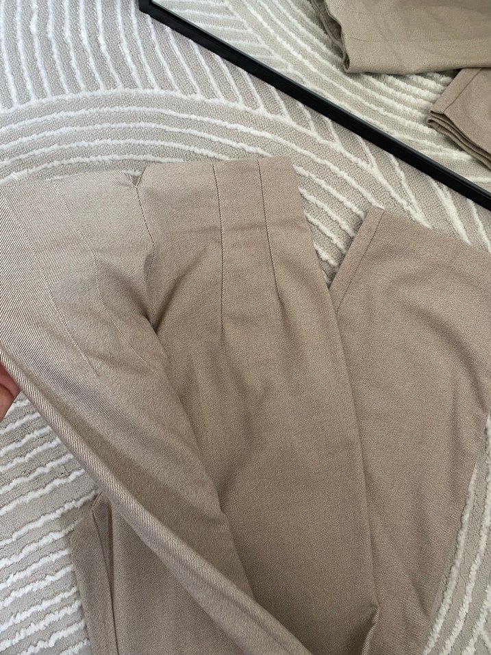 Bej Regular Fit Keten Pilili Kadın Pantolon - Görsel 2