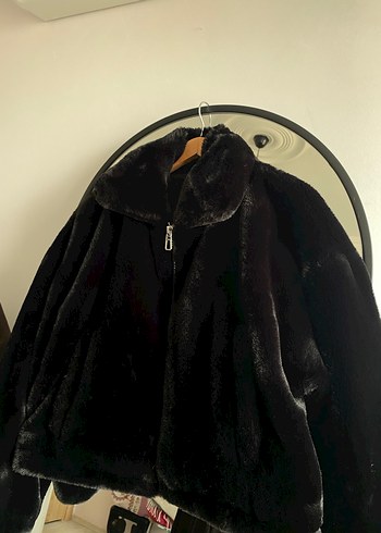 Siyah Peluş Suni Kürk Midi Kaban - Görsel 3